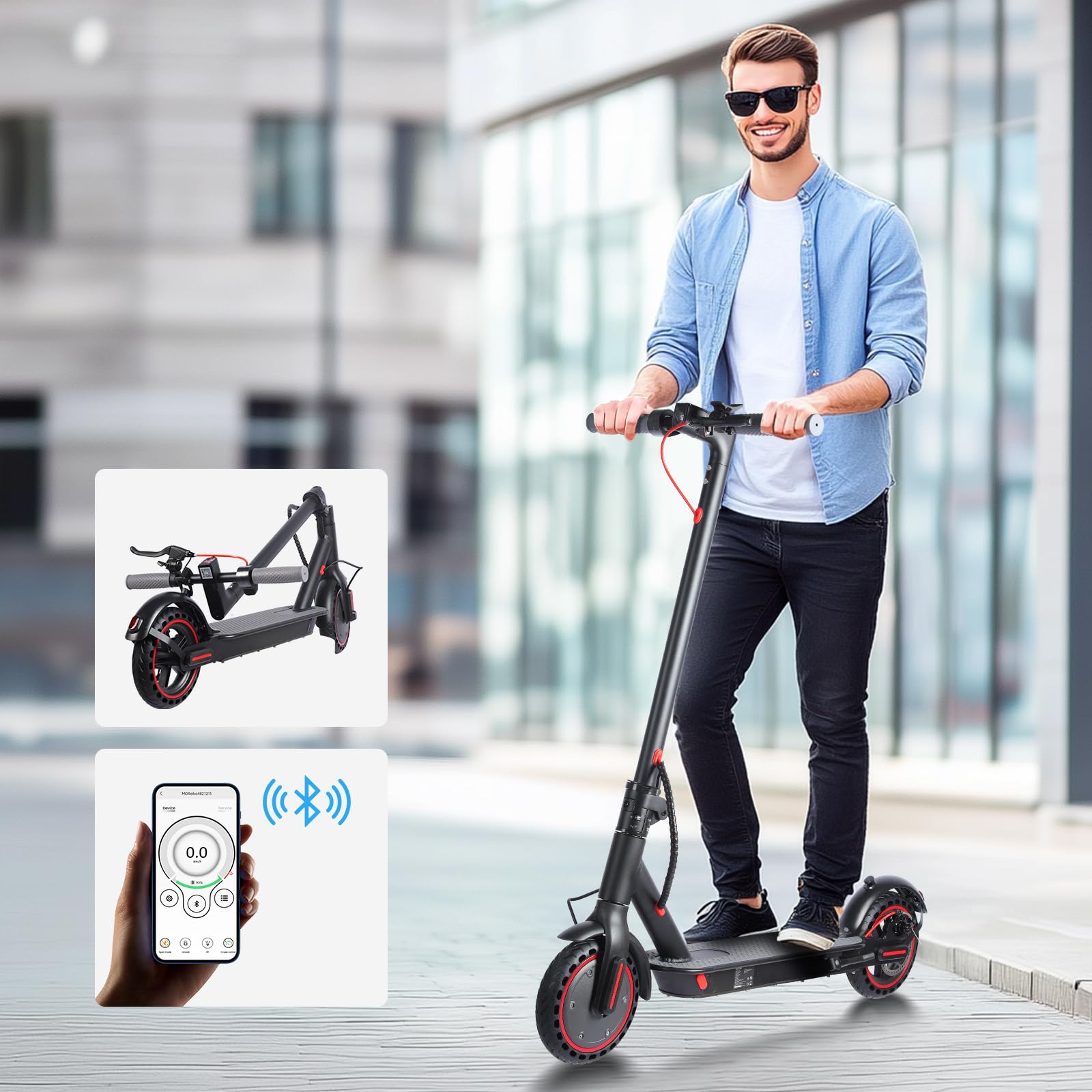 350W Electric Scooter Adults 19MPH 22Mile Range 8 5 Off-Road Tires 36V 10 4ah-UL2272 Certified Battery 10s Folding
