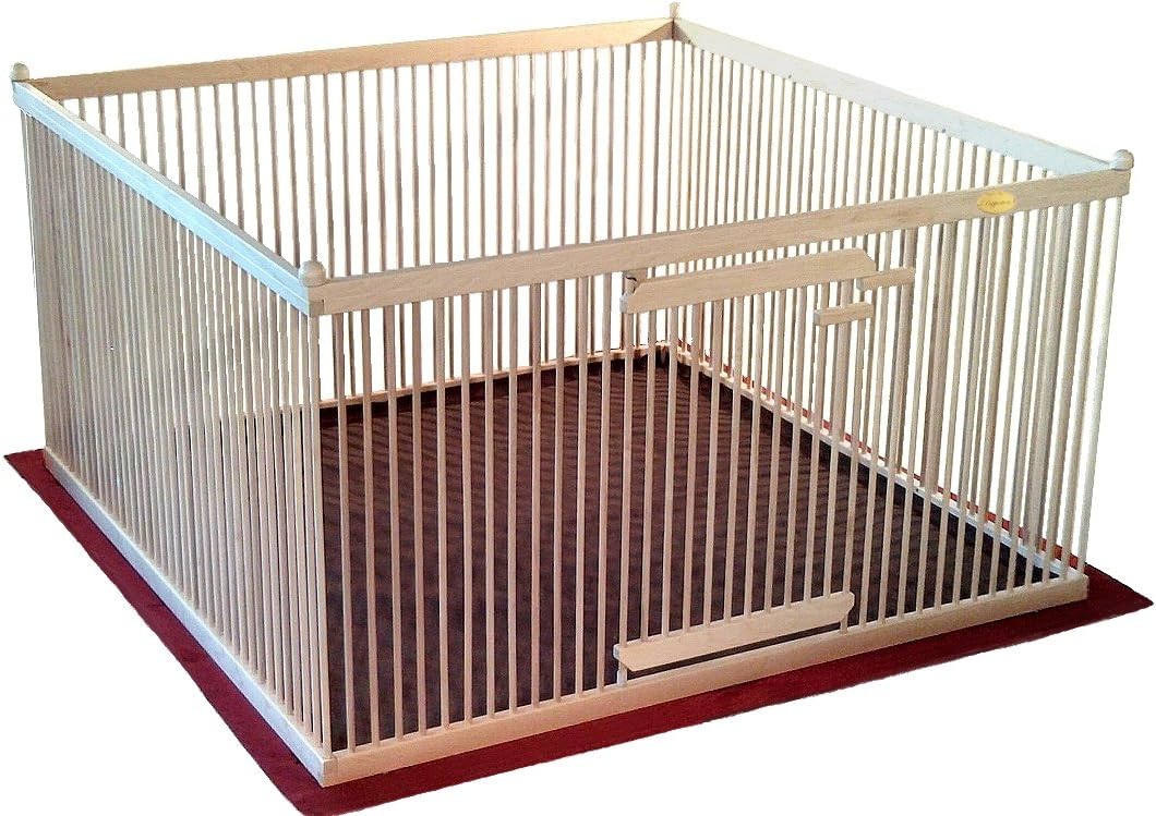 P44-MA-CL-L-BRBK-PN Solid American Maple Indoor Pet Exercise Pen with Left-hinged Gate and Brown Inside/Black Outside Floor Mat, 4' W x 4' L x 26" H, Clear Finish