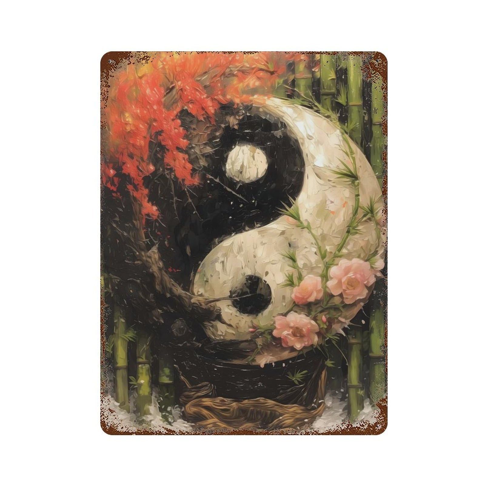 Yin Yang Harmony Rustic Tin Plaque 15.7"x11.8", for Living Room, Hallway And Home Decor, Decorative Metal Wall Art