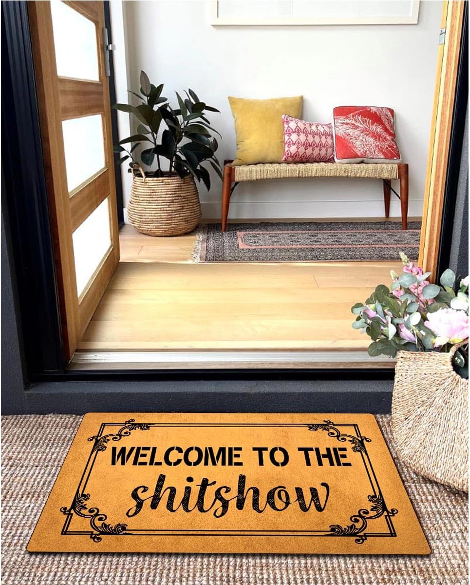 GXFC Welcome Porch Mat with Rubber Back Welcome to The Shitshow Funny Doormat Funny Doormat for Entrance Way Monogram Mats for Front Door Mat No Slip Kitchen Rugs and Mats 30"(L) x 18"(W)