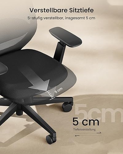 ProtoArc EC200 Chaise de Bureau Ergonomique pour la Maison, pivotante avec Appui-tête 3D réglable et Soutien Lombaire, Assise coulissante pour Plus de 8 Heures de Confort, Noire - 7