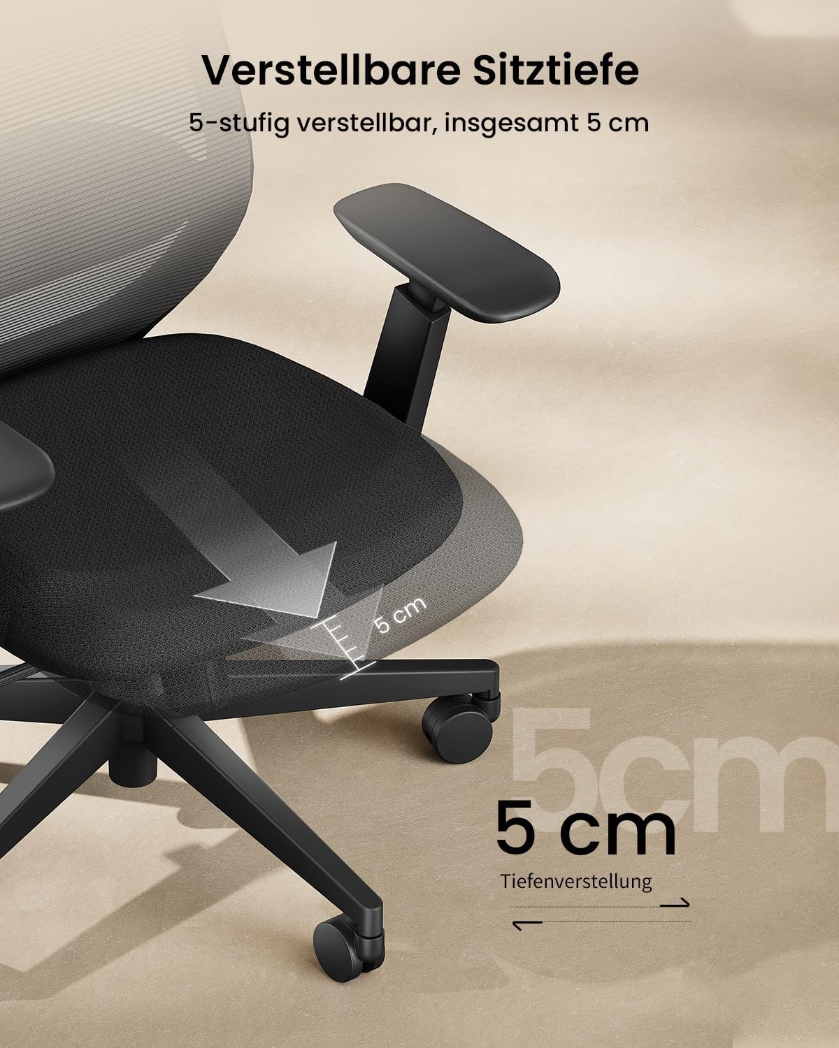 ProtoArc EC200 Ergonomischer Bürostuhl mit Verstellbarer Sitztiefe, Schwarz | Schreibtischstuhl Lendenwirbelstütze Höhen- und Tiefenverstellbarer, 3D-Kopfstütze, 55D-Schaum, Mesh Computerstuhl Homeoffice