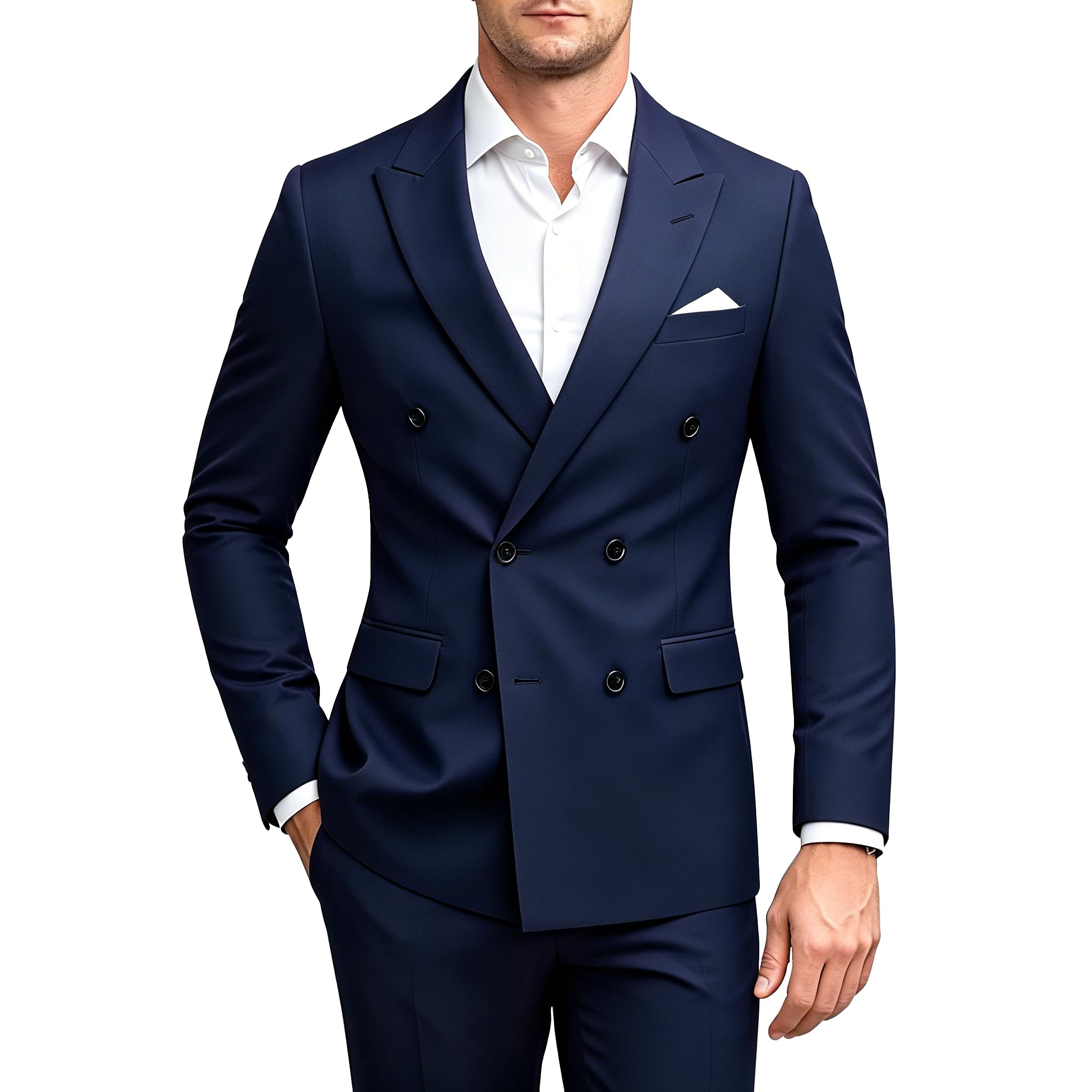 MOGU Mens 2 Piece Double Breasted Suit Slim Fit Tuxedo Blazer and Pants for Wedding Prom Homecoming, Navy, 40
