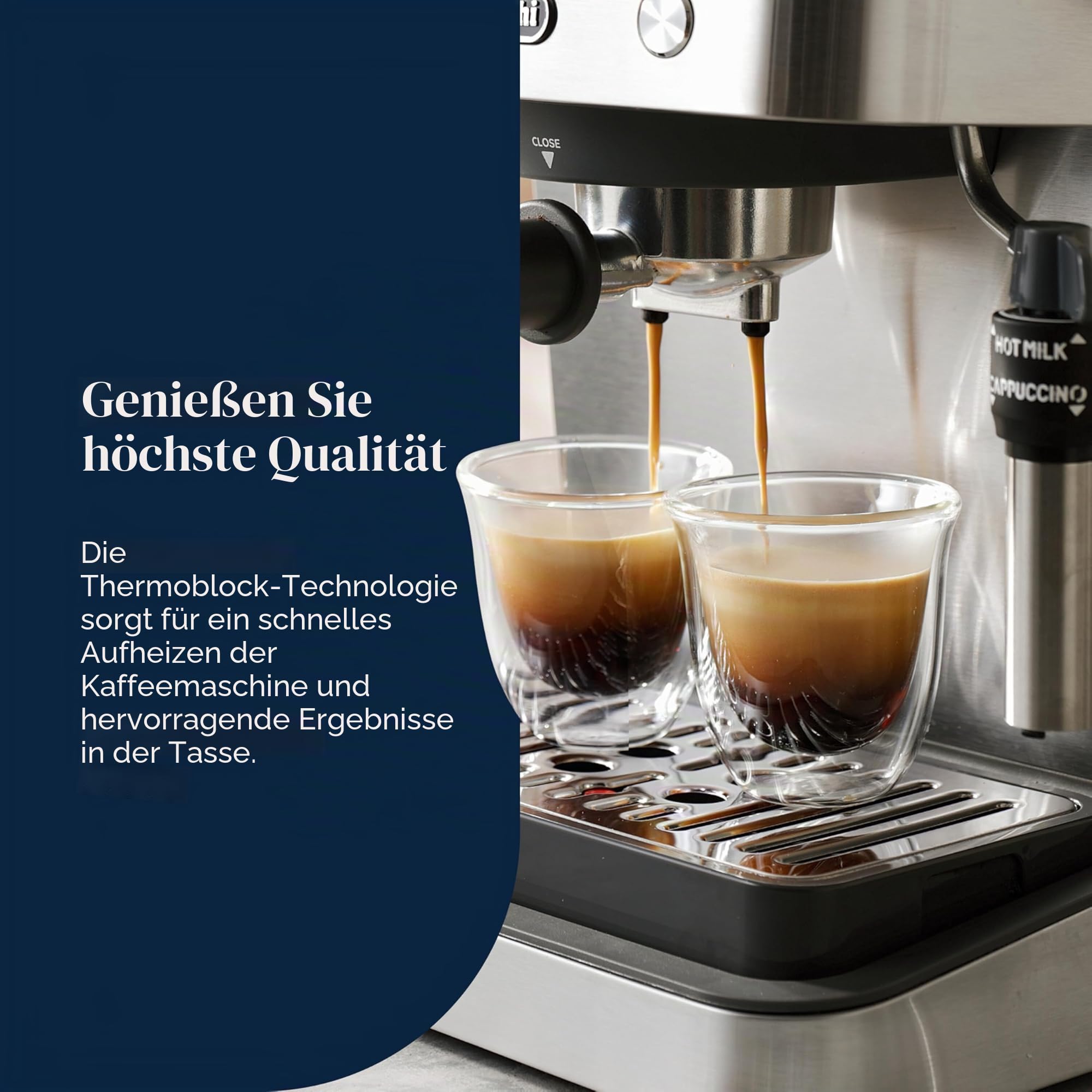 De'Longhi Siebträgermaschine Classic EM450.M, Espressomaschine mit professionellem Milchaufschäumer, Vollmetallgehäuse, 15 Bar, 1,7 l Wassertank, Edelstahl/Metall