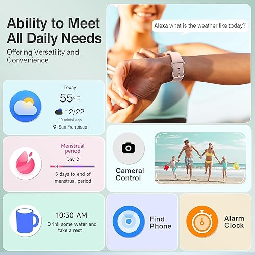 Miniatura 7 de Reloj inteligente para mujer con Alexa, llamadas y texto Bluetooth, reloj inteligente de 1.8 pulgadas, monitor de sueño SpO2 de frecuencia cardíaca
