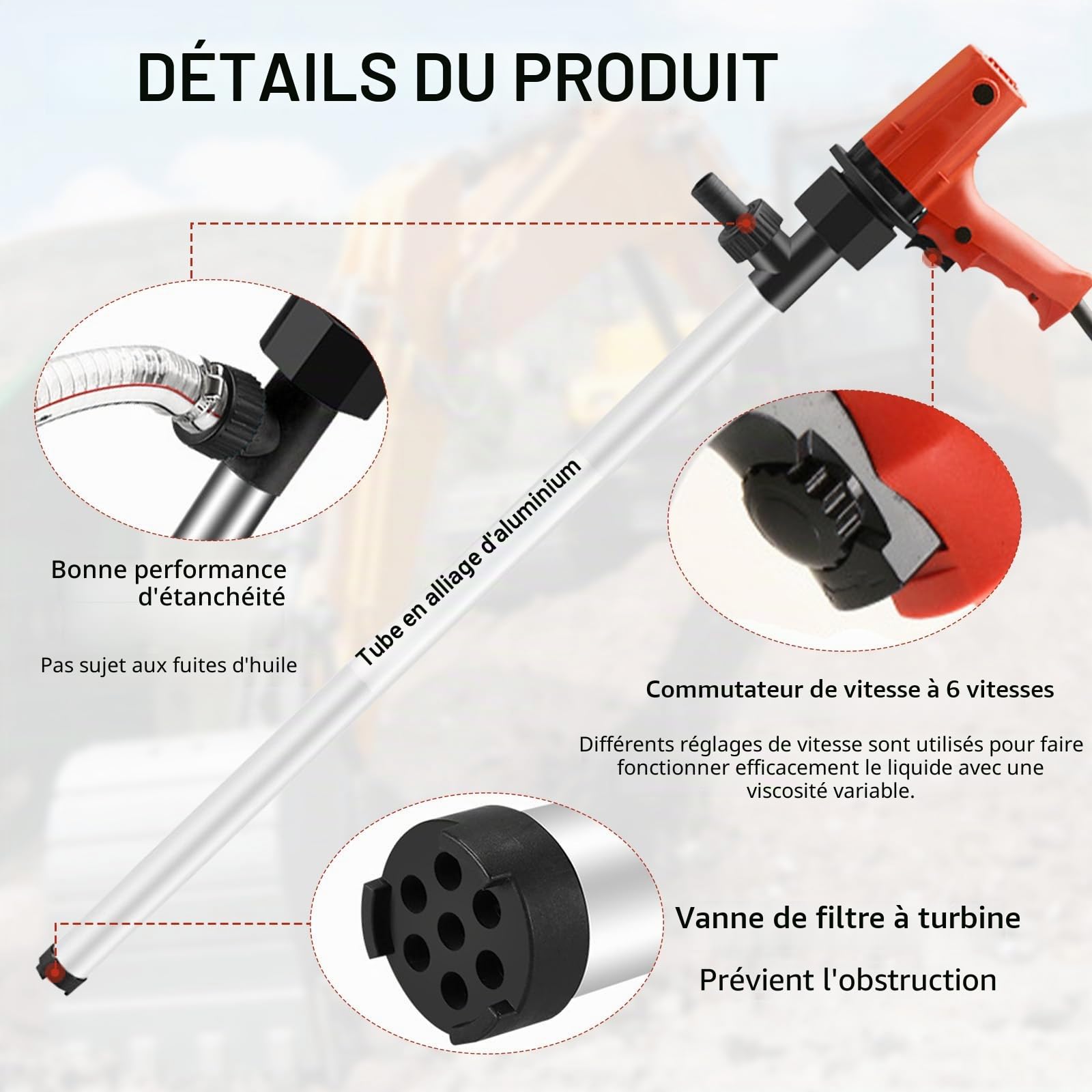Pompe électrique Pour Fûts, 880W Compatible Essence Diesel Et Eau Débit 70-95 L/Min Vitesse 5000-10000 Tr/Min équipée D'un Tube Aluminium 89cm Et D'un Flexible En Acier Pour Fûts Standard 200L Et 220L