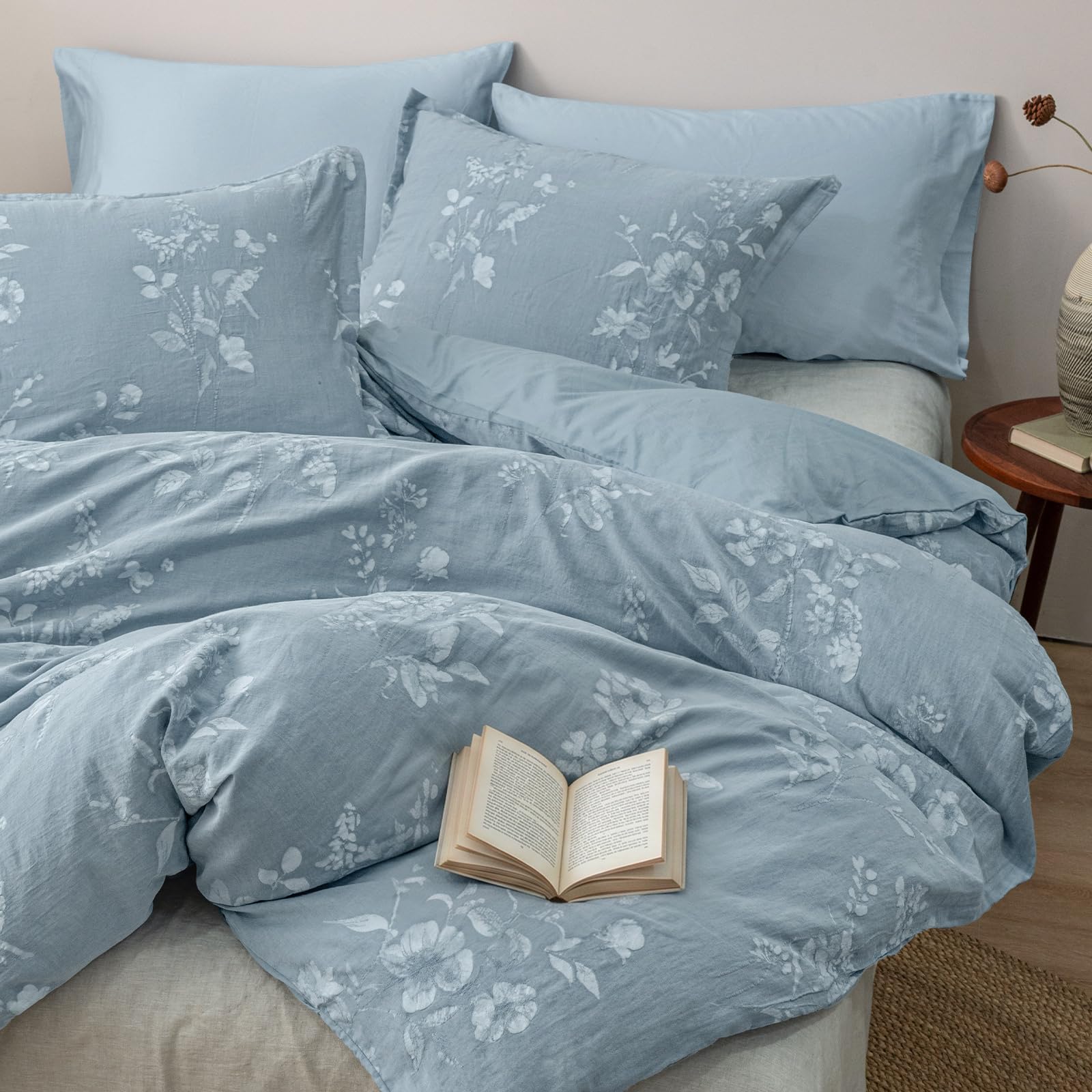 phf c sand washed jacquard duvet cover set stormy blue k us