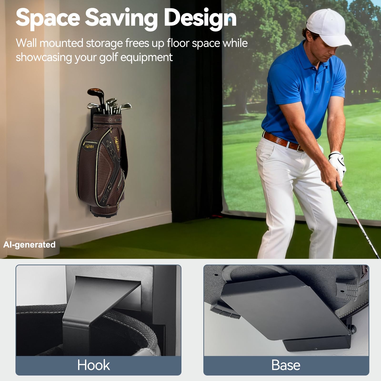 Soporte para bolsas de golf montado en la pared, plegable mejorado, antideslizante, alto grado de libertad