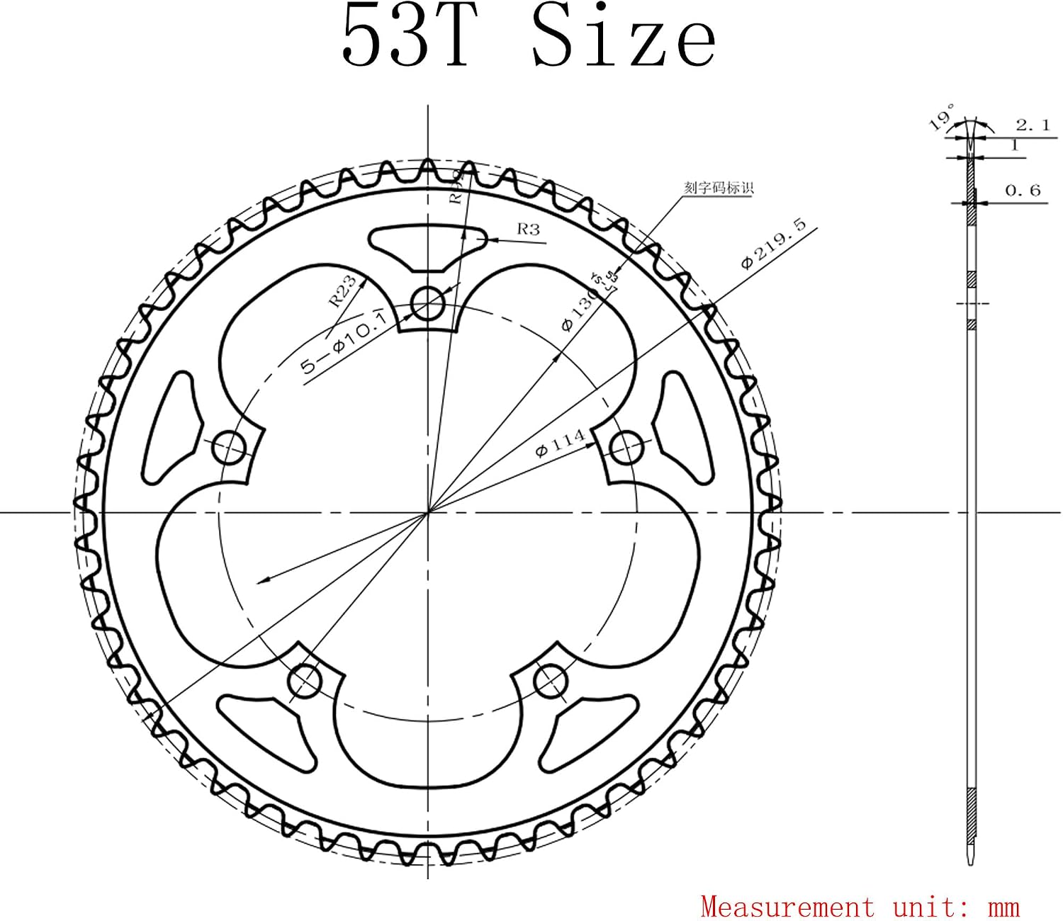 PROWHEEL Bike Round Chainring 130BCD 52T 53T Narrow Wide Chainring Single Chainring for 9 10 11 12 Speed MTB e-Bike Electric Bicycle