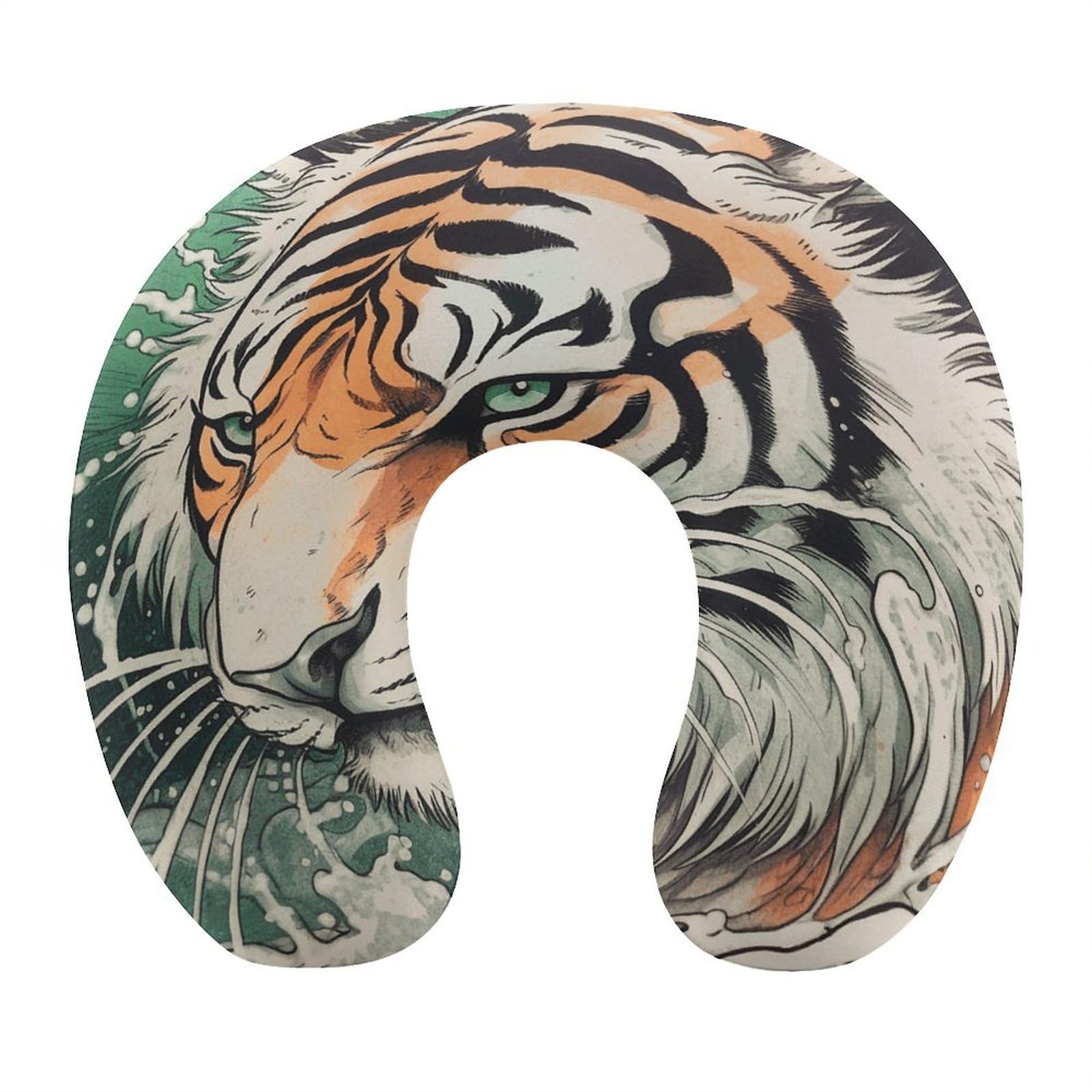 Btcowzrv Style A Hand Drawn Tiger U Shaped Neck Pillow Travel Pillows