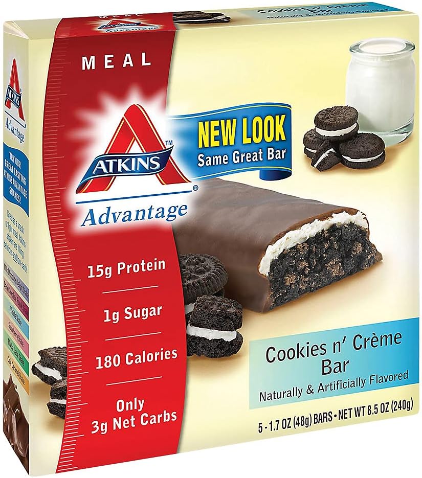 AtkinsMeal Bar, Cookies n' Creme Bar, 5 Bars, 1.76 oz (50 g) Each