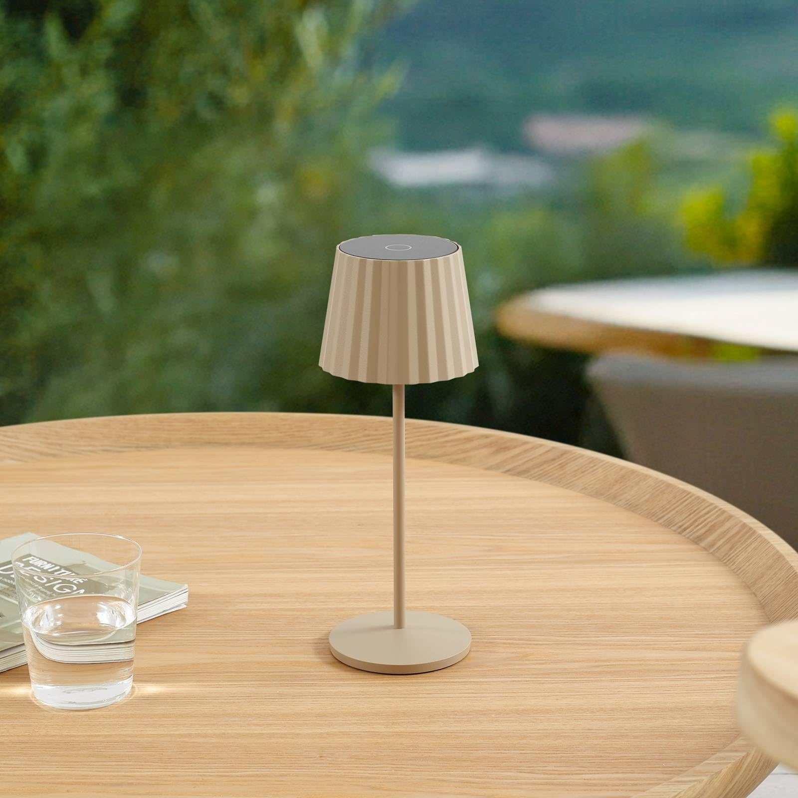 Lindby Lámpara de mesa LED regulable con batería inalámbrica con sensor táctil, lámpara de mesa portátil recargable para interior y exterior, lámpara de mesa LED exterior IP54, lámpara de batería para