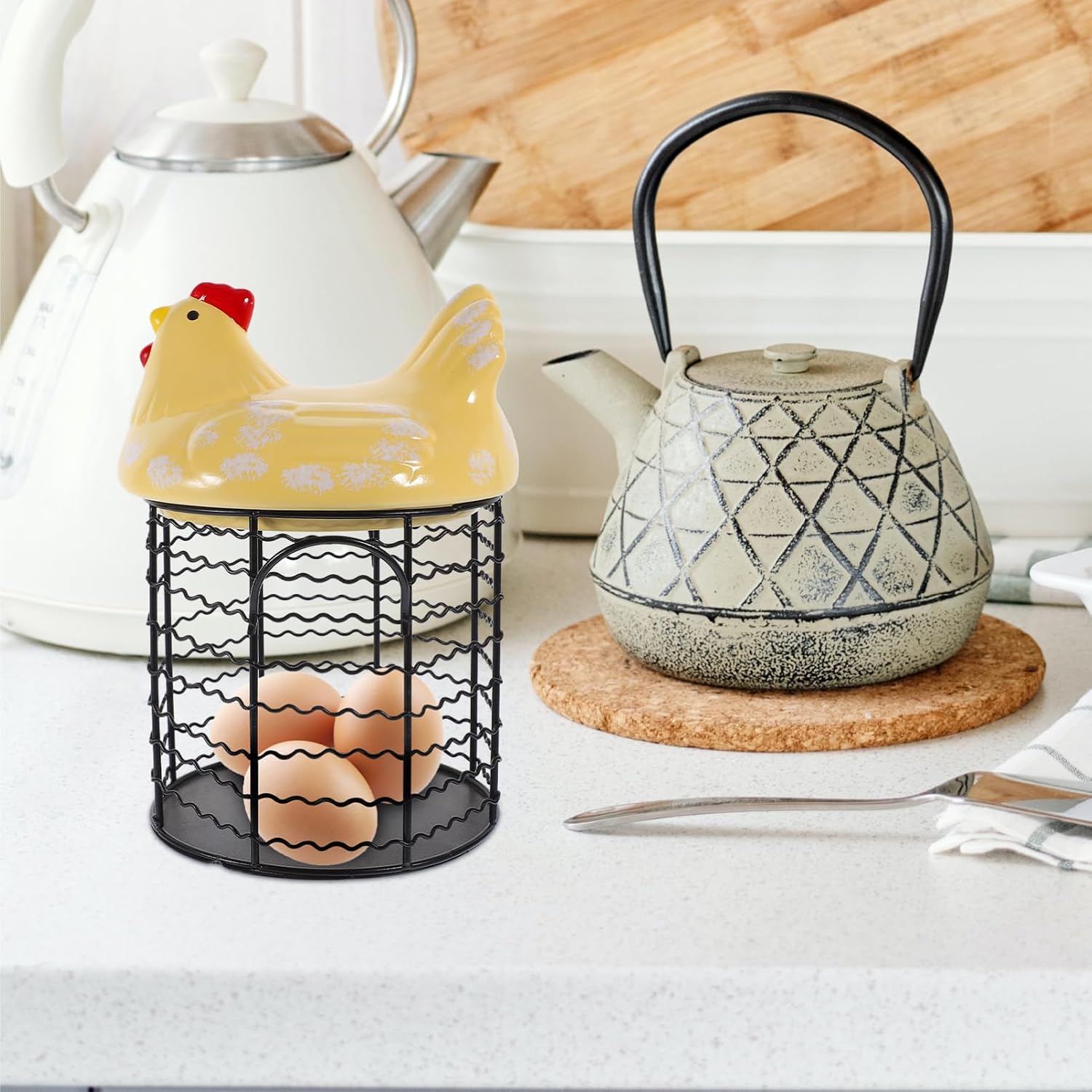 VOSAREA Ceramic Egg Holder Container Food Storage Basket for Vegetables Kitchen Organizer for Garlic and Potatoes Non-Slip Design for Home Use