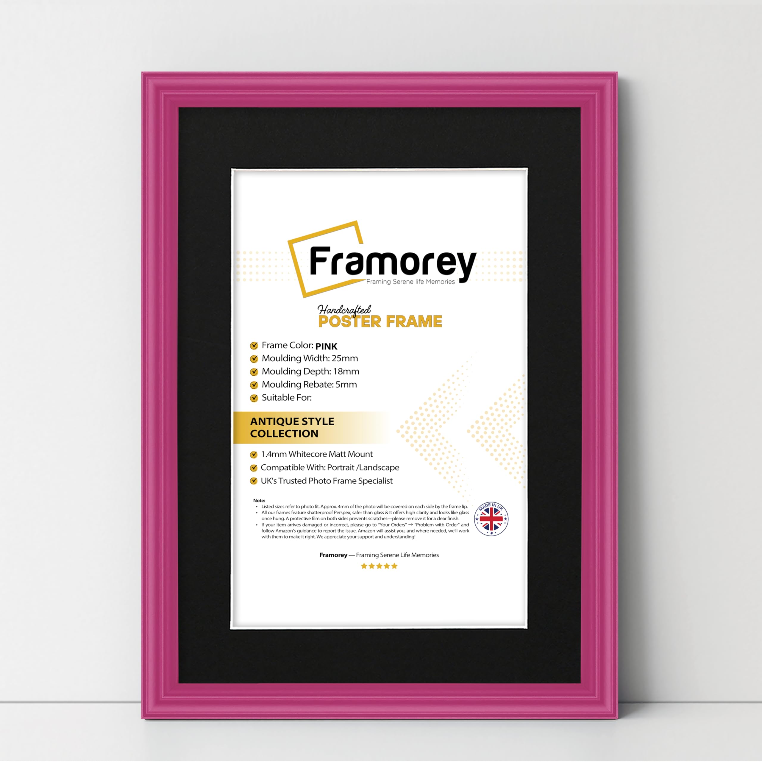Framorey Framing Serene Life Memories Pink With Black Mount Framorey Lw Antique Style Photo Frames 24X20" Size Pink Picture Frame With 20X16" Size Black Mount, Modern Art Picture Frames, Wall Hanging Poster Frame, Photo Print Frames