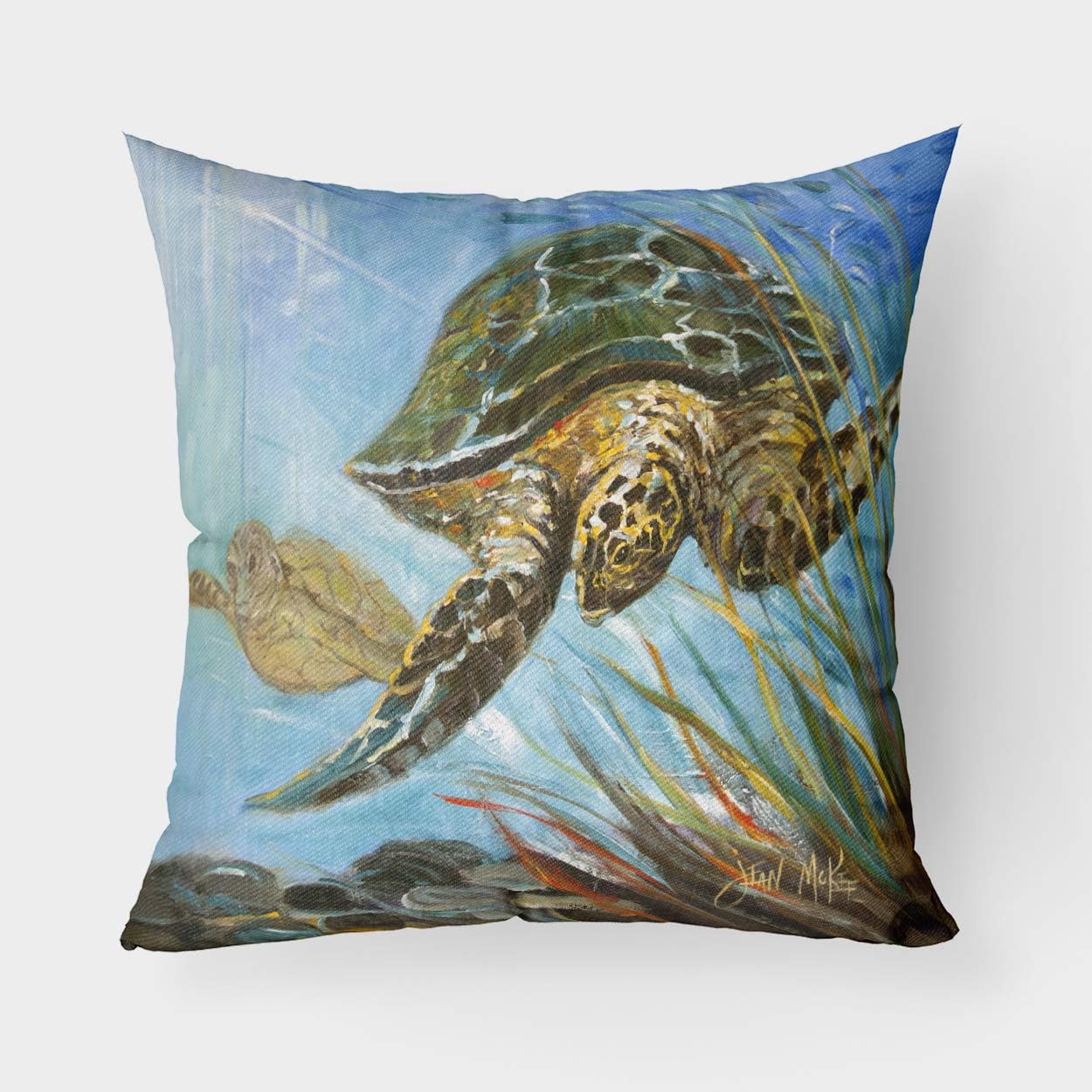 Caroline's Treasures JMK1261PW1818 Loggerhead Sea Turtle Fabric Decorative Pillow Machine Washable, Indoor Outdoor Decorative Pillow for Couch, Bed or Patio, 18Hx18W