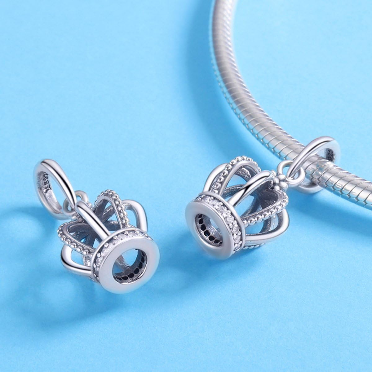 WOSTU 925 Sterling Silver Exquisite Charms Pink Love Heart Bead Charm for Bracelets The Key of Heart Charms Beads for Women Girls… - Image 2