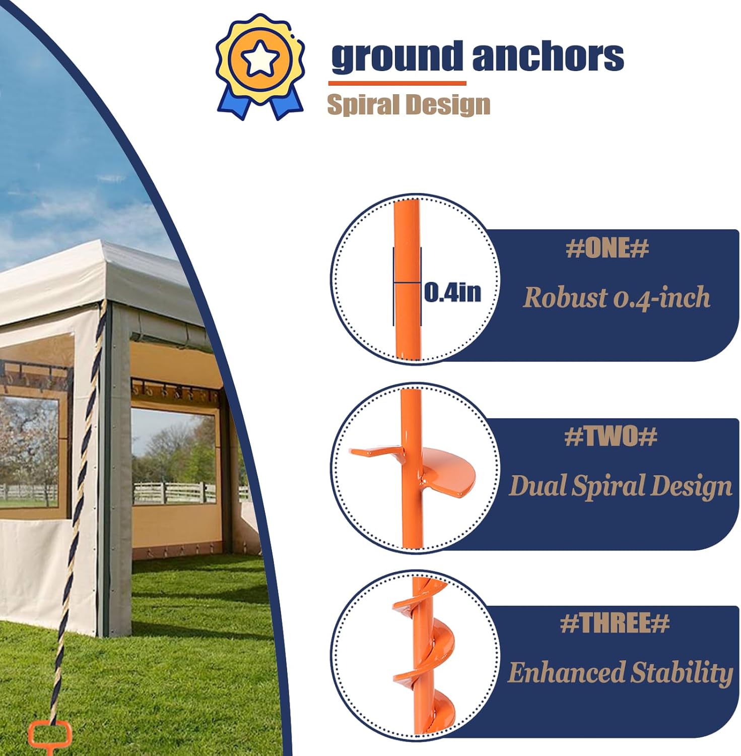 16In Tent Stakes, Ground Anchors Screw in, with 1PCS Tent Stakes Heavy Duty Adapter, for Screw Ground Anchors, Tree Straightening Kit, Anchors Tent, Mobile Home Anchors (Color : Orange, Size : 12PCS