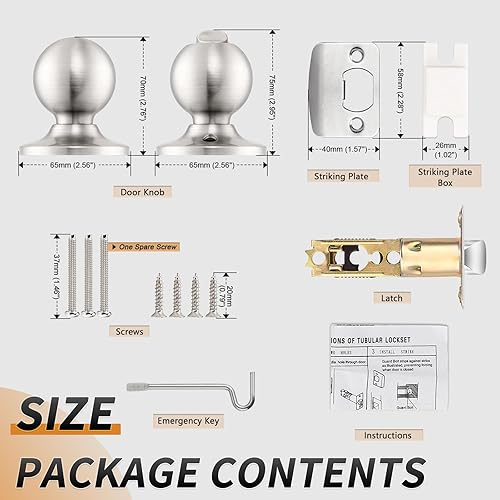 Miniatura 6 de Probrico Paquete de 3 cerraduras redondas de privacidad para puertas interiores sin llave, cerraduras de puerta en forma de bola para