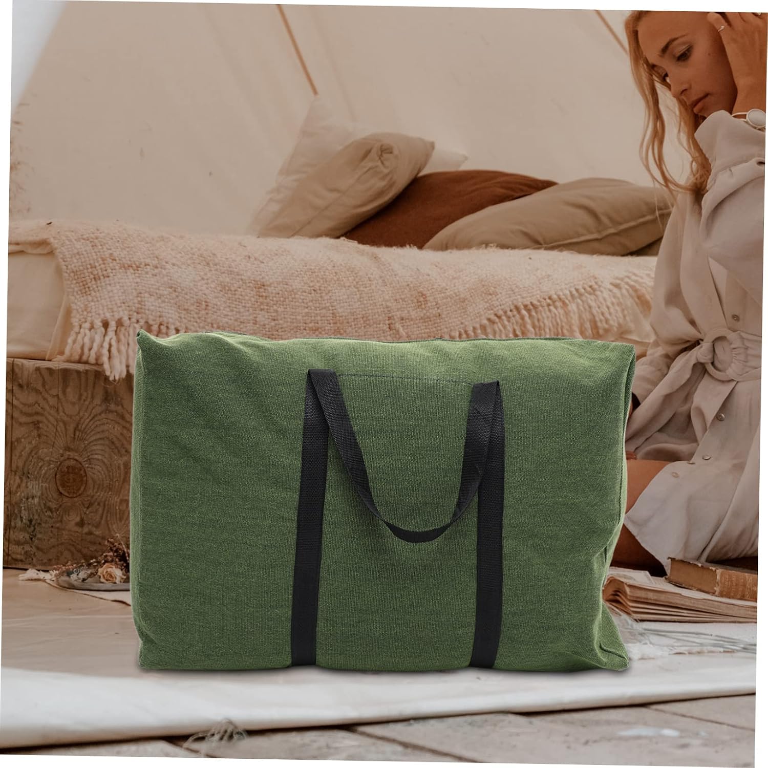 Large Capacity Canvas Travel Duffle Bag with Handle Olive Green for Moving Storage and Travel Essentials Smooth Zipper for Easy Access Versatile Luggage Organizer