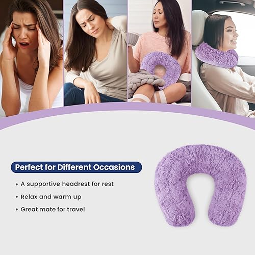 Miniatura 4 de REVIX Almohadilla térmica para microondas, almohada térmica con linaza, envoltura de calor húmedo para hombro, calentador de cuello para microondas,