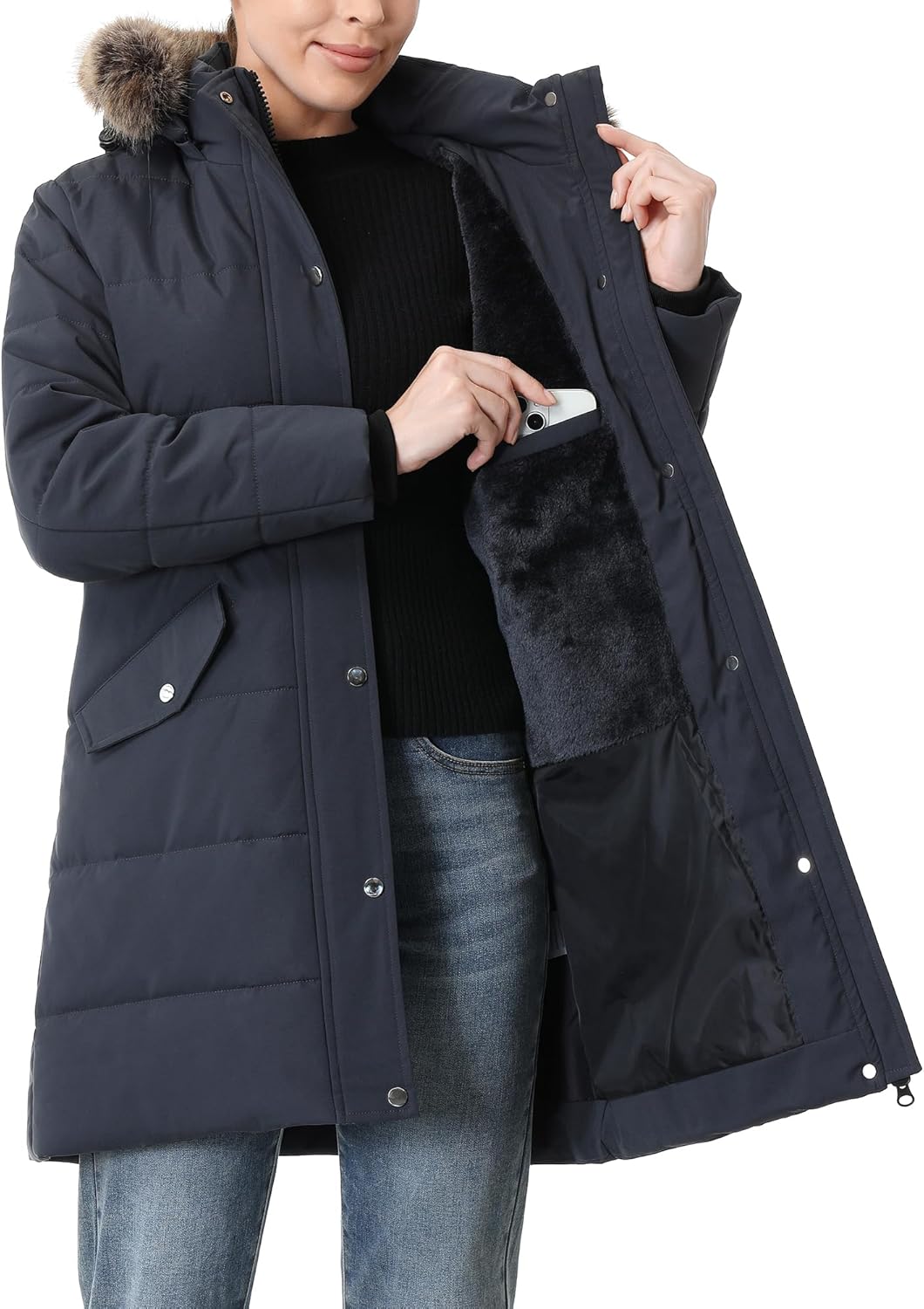Women's Winter Coat Waterproof Long Insulated Parka with Detachable Hood - Image 7