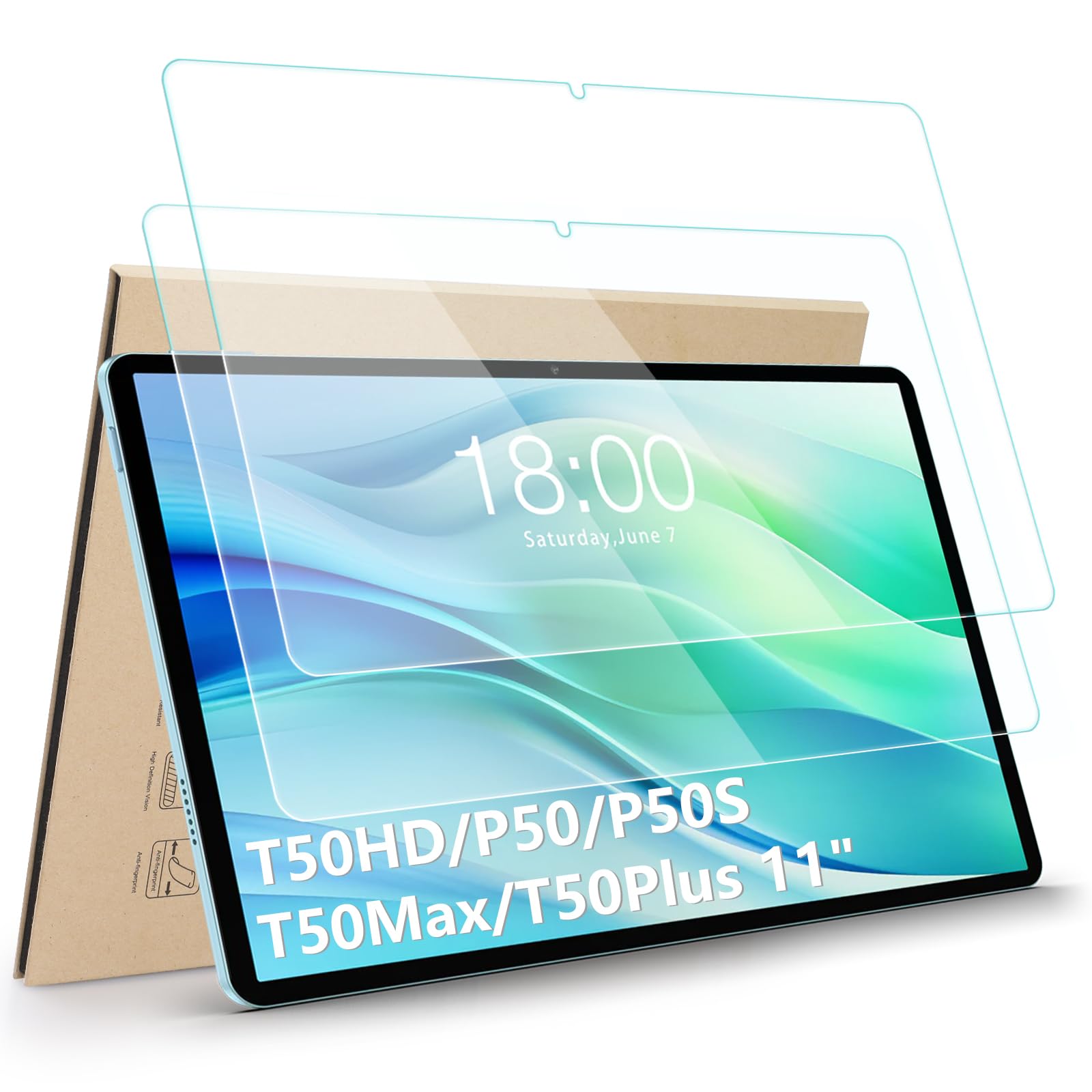 MEMELOKA Vetro Temperato per TABWEE T90/TABWEE W90/TECLAST P50/P50s/P50AI/T50HD/T50 Max/T50 Plus 11 Pollici, 2 Pezzi Durezza 9H Antigraffio HD [Anti-Impronta][Senza Bolle] Pellicola