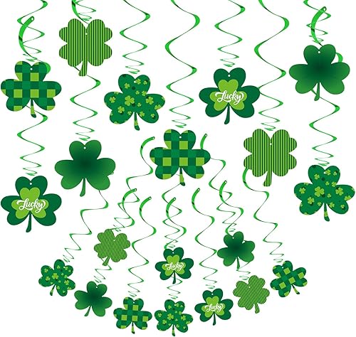 Decoraciones del día de San Patricio, serpentinas de banderines – 20 piezas de trébol verde para el día de San Patricio, decoración de baby shower