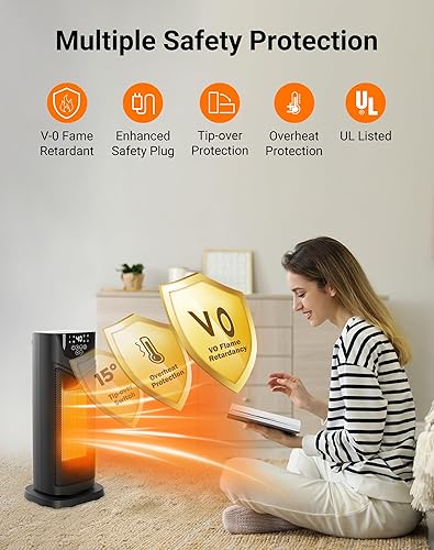 Miniatura 3 de Calentador de espacio con termostato, calentador eléctrico de cerámica Primevolve de 1500 W con control remoto, 3 modos de oscilación de