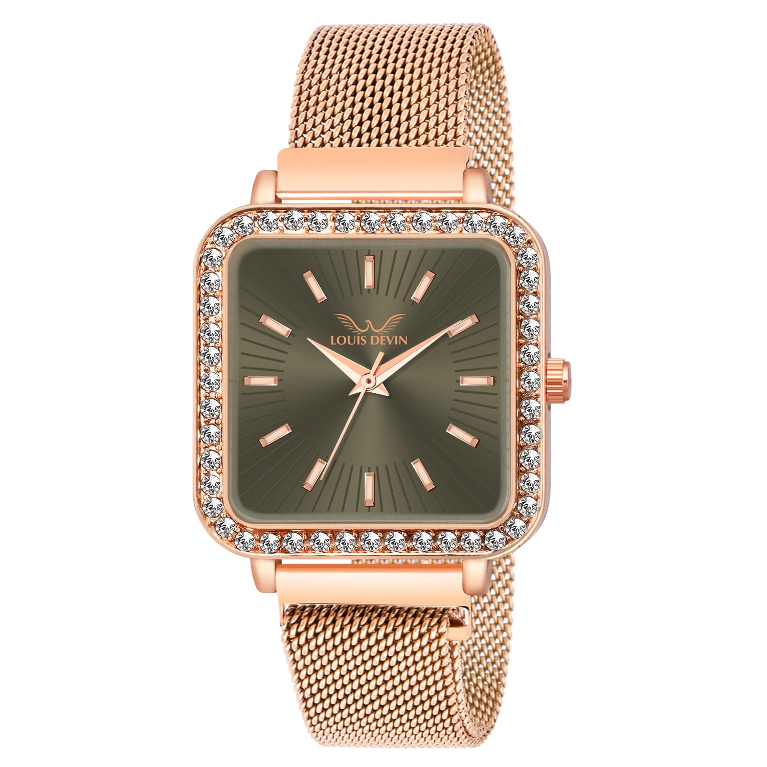 Rose Gold Metal Chain Analog Wrist Watch for Women (Silver/Rose Gold/Green Dial) | LD-RGS502-image-48