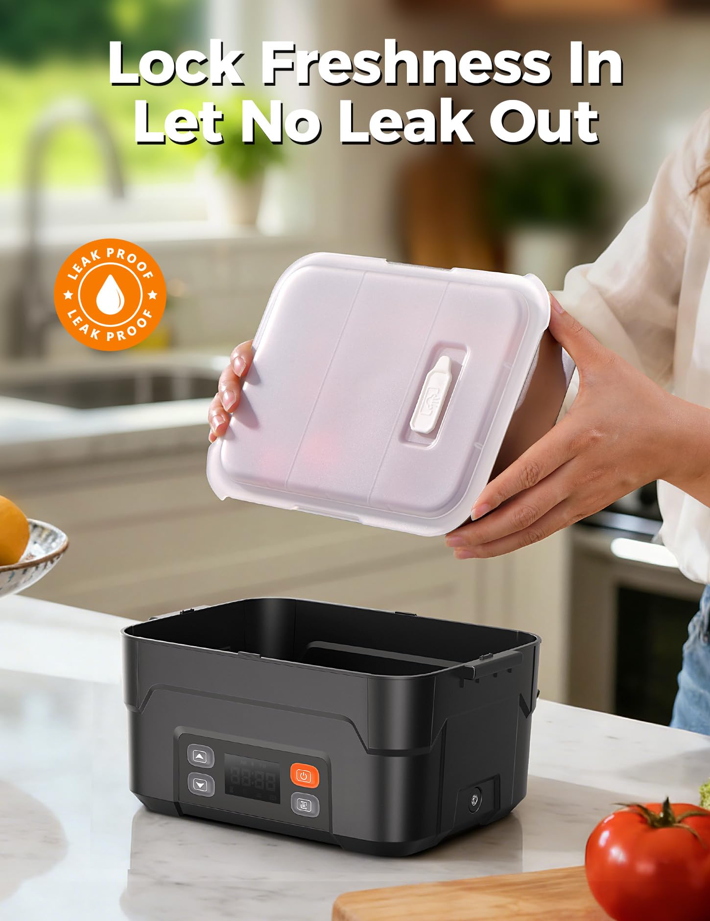 Lonchera eléctrica inalámbrica XL de 1.5 L para adultos, 104.4 °C calentada, color negro | Fiambrera térmica para alimentos, 27000 mAh, contenedor de acero inoxidable para el trabajo, al aire libre, viajes