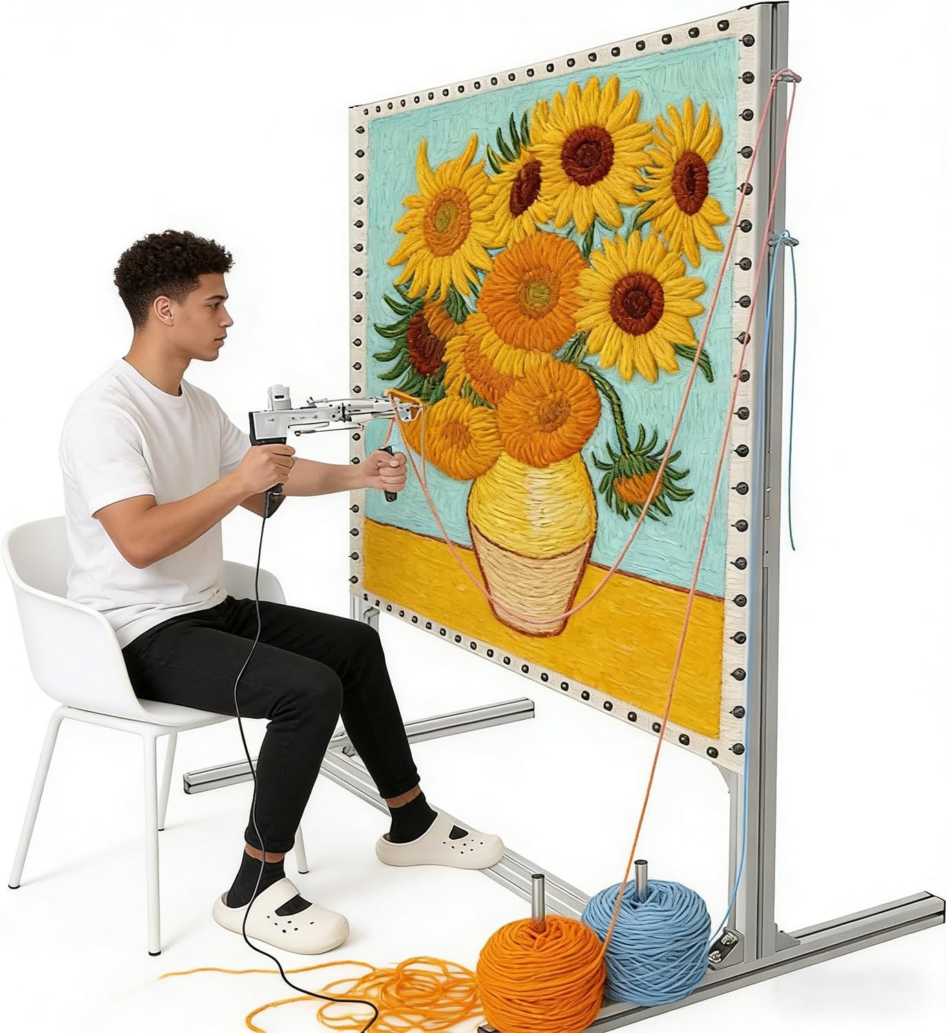 54" Rug Tufting Frame for Rug Making, Primary Tufting Cloth, Aluminum Metal Tufting Frame, Adjustable Tufting Frame, Fit for Machine Embroidery, Sewing, Craft Enthusiasts and Tapestry Makers