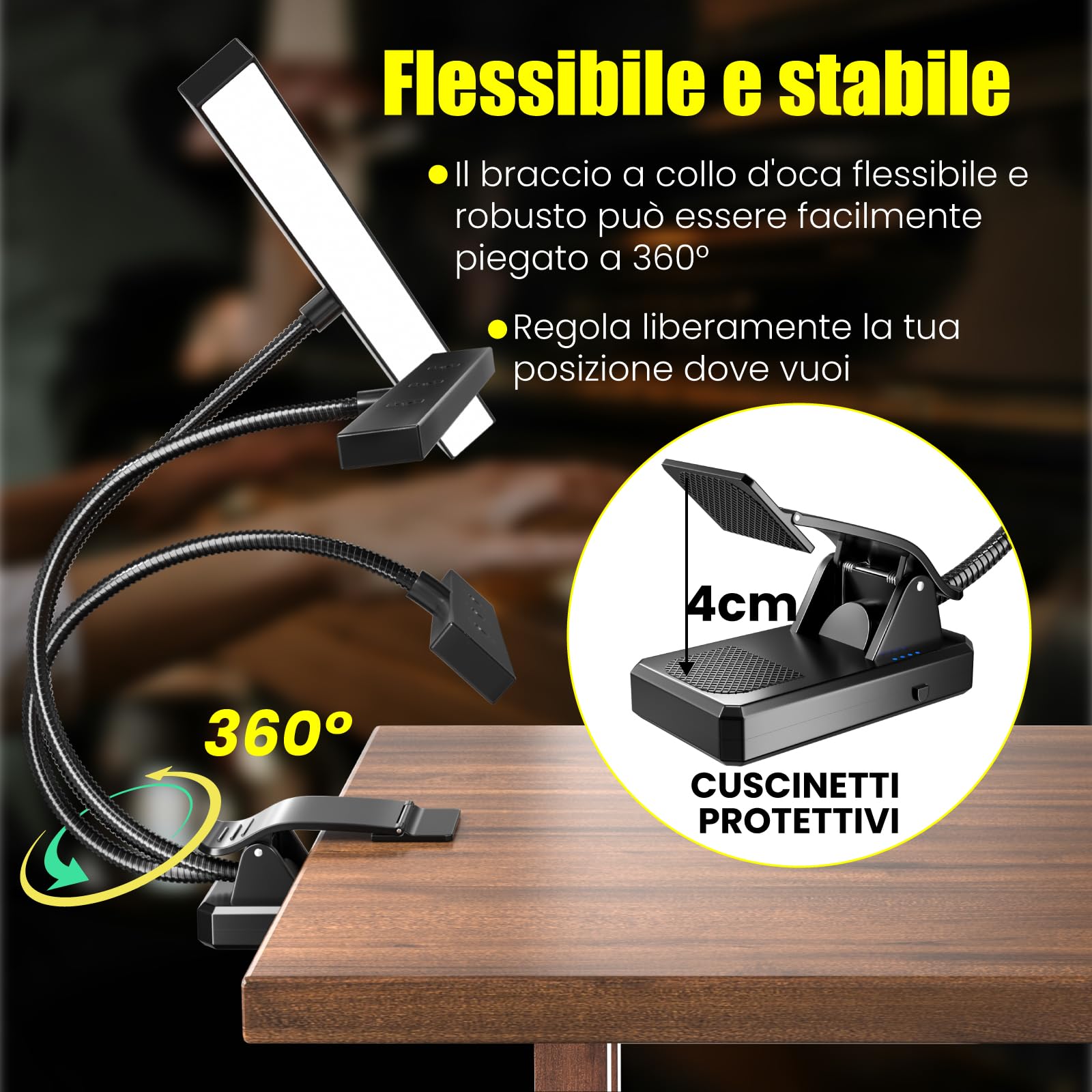 Luce a 30 LED per leggio, luce a clip per leggio, luce ricaricabile USB per pianoforte,luce da lettura, 4 colori e 3 luminosità, perfetta per pianoforte, lettura,violino,orchestra,Spartiti