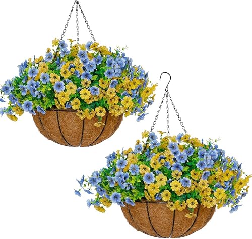 Mecai 2 Pack 14 inch Artificial Daisy Flowers Hanging Basket