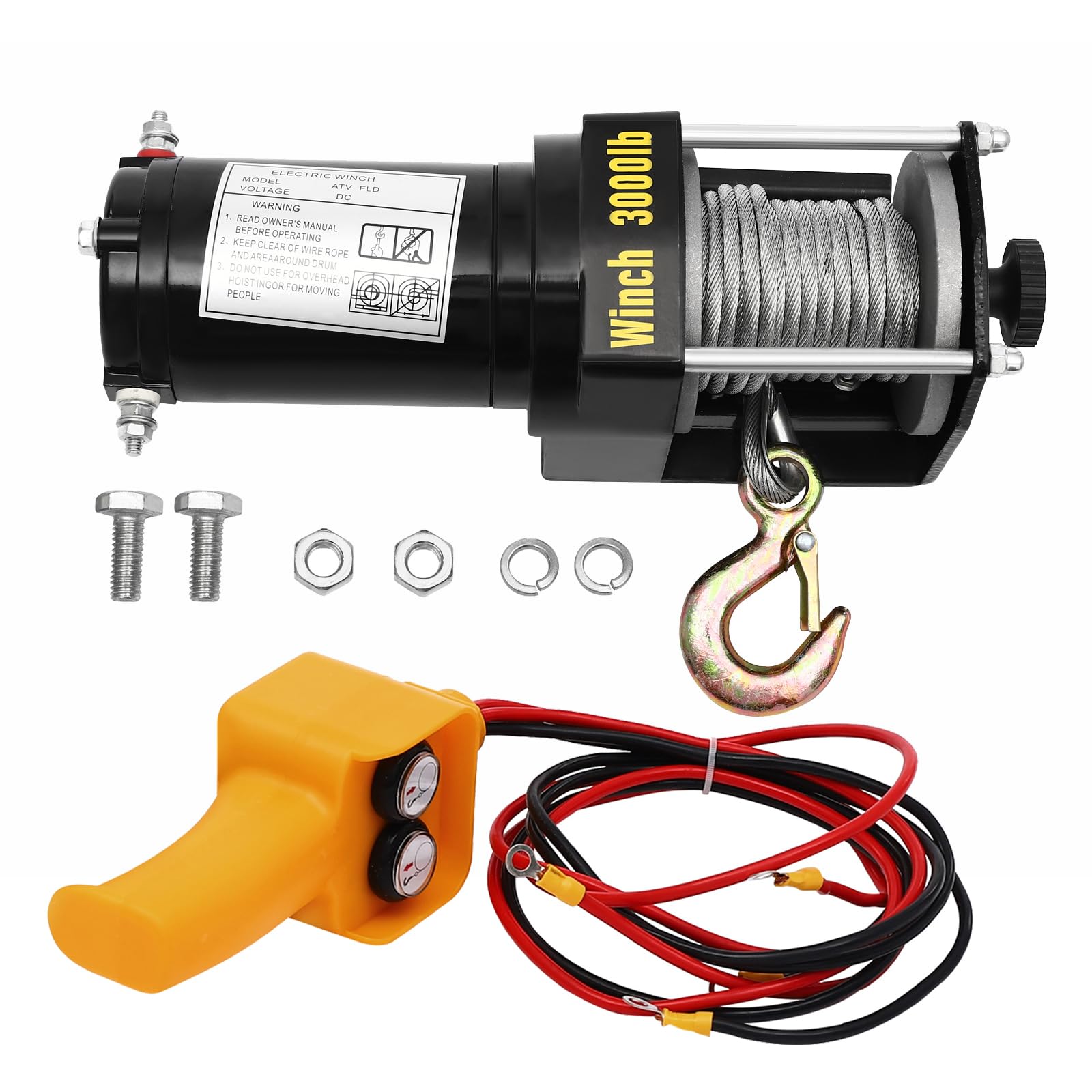 Verricello elettrico 12 V, 550 W Paranco a Leva Elettrico 1300 kg Forza di Trazione Cavo in Acciaio di 6m Forza di Sollevamento Verticale 300 kg