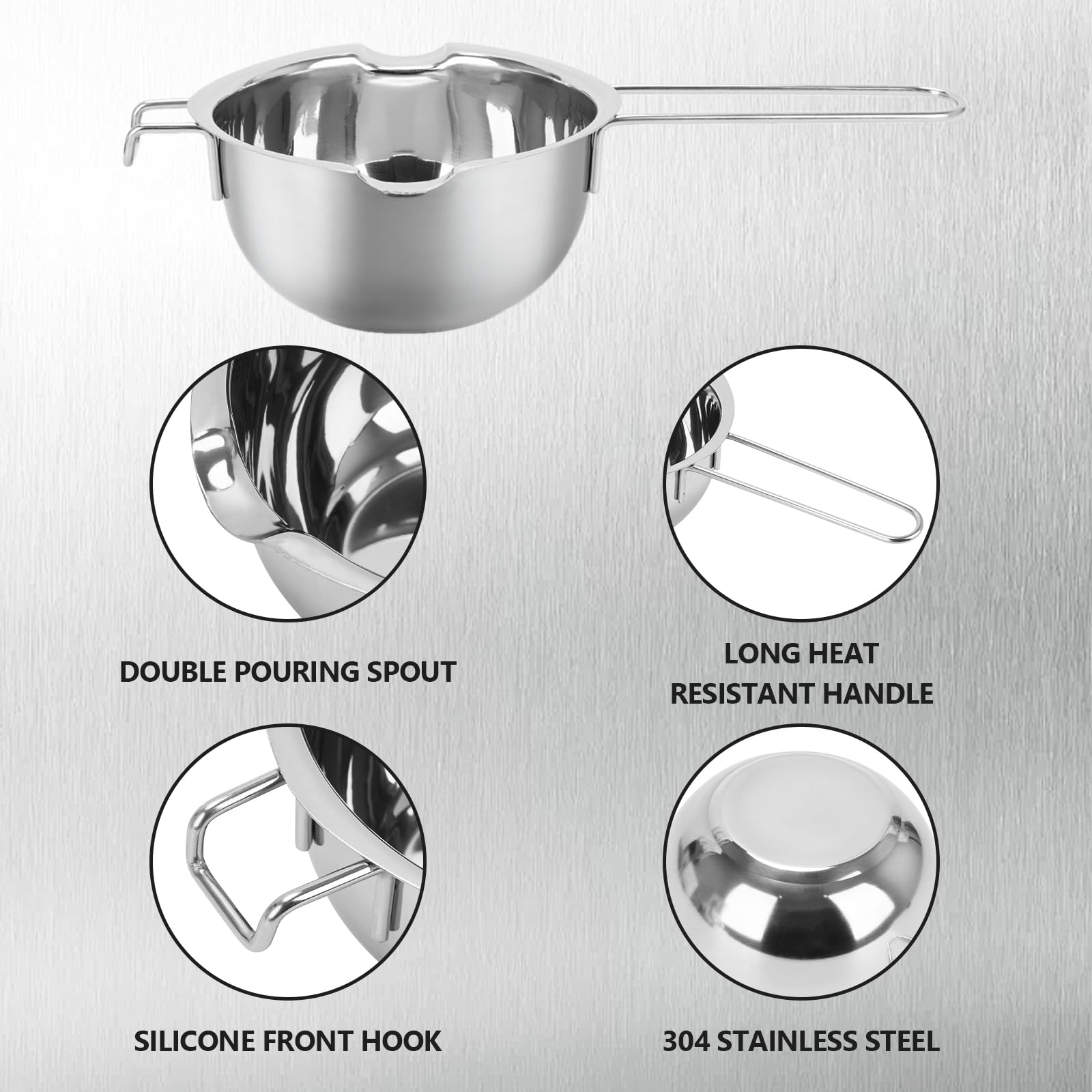 Veciado Doppia Caldaia In Acciaio Inox - Pentola Fusione Per Cioccolato Sapone E Candele 600ml 1400ml M 451459