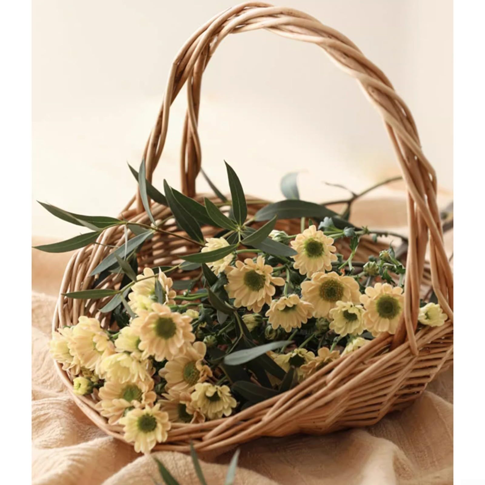 Cestino da picnic ovale intrecciato a mano in vimini con manico robusto, rattan marrone naturale, piccolo 23 x 16 x 23 cm o grande 30 x 24 x 25 cm, ideale per cene all'aperto, conservazione