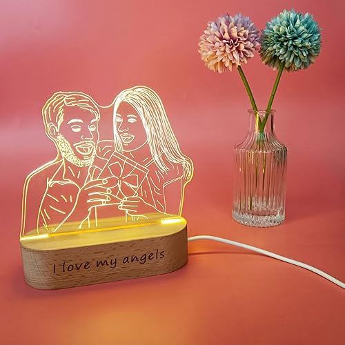 Miniatura 5 de Lámpara personalizada con nombre LED 3D grabada con fotospalabras personalizadas, placa acrílica, soporte de madera, lámpara de mesa para mamá,