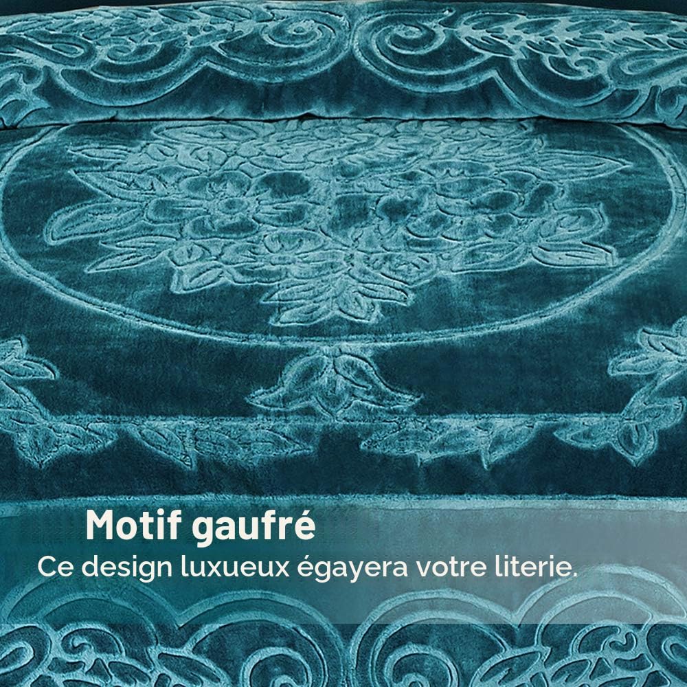 JML Couverture Polaire en Vison coréen pour très Grand lit, 215,9 x 241,3 cm, 4,1 kg, Douce, Chaude et épaisse, Couverture Raschel pour l'automne et l'hiver, Bleu Sarcelle