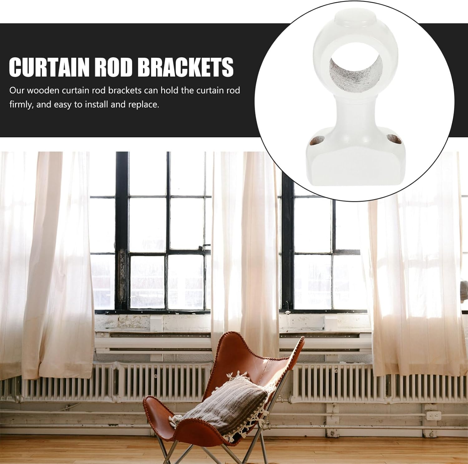 2pcs Curtain Rod Brackets Heavy Duty Curtain Rod Holders Wall Mounted Hooks Drape Pole Nail Adjustable Bracket