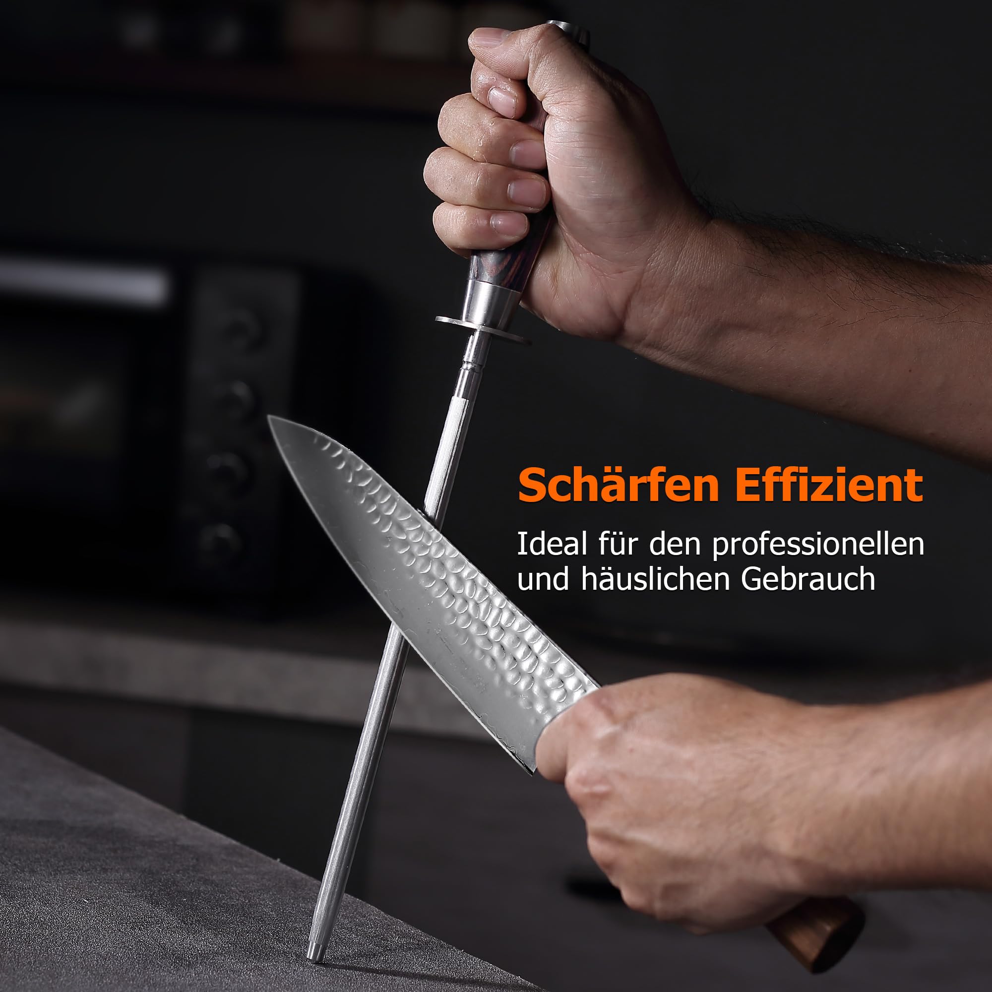 PAUDIN Razor Sharp Acier humide pour couteaux Affûter 25 cm, acier trempé, meuleuse à couteau de haute qualité avec poignée en bois ergonomique pour des anneaux précis et une netteté longue durée