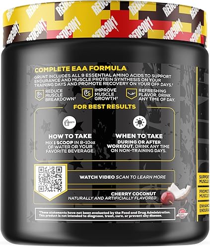 Vista 3 de REDCON1 Grunt EAAs, Tiger's Blood - Polvo de aminoácidos esenciales sin azúcar, apto para dieta cetogénica, polvo posentrenamiento que contiene 9