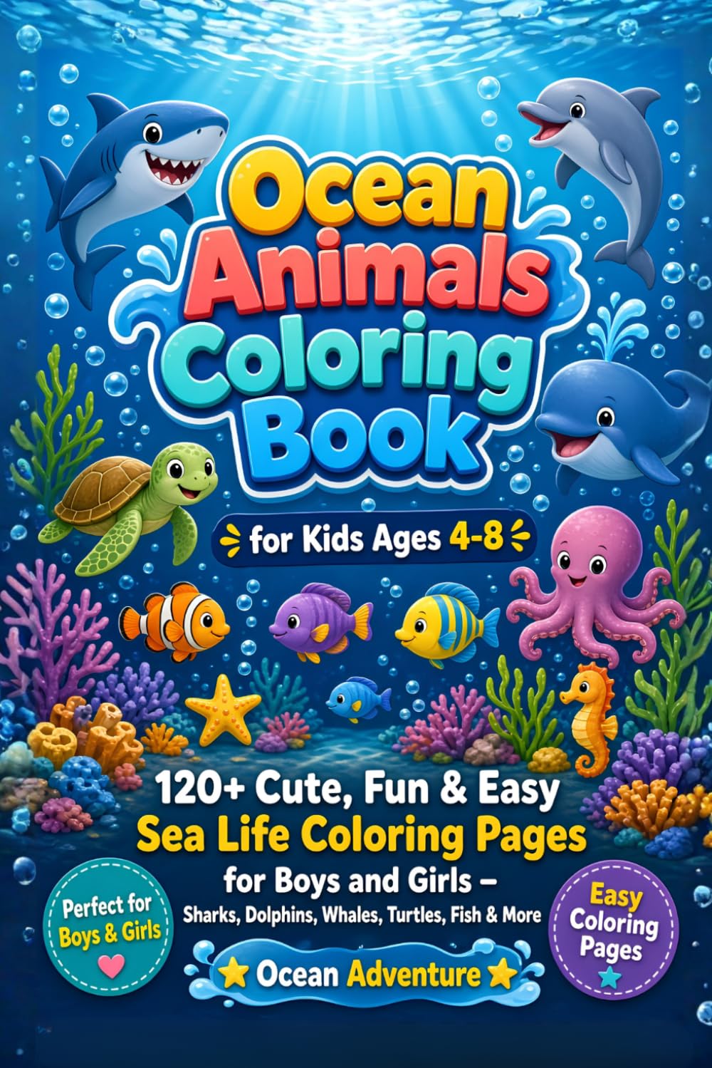 Ocean Animals Coloring Book for Kids Ages 4-8 cover