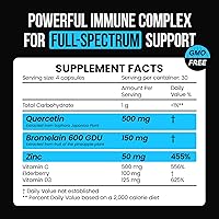 Vista 2 de Suplemento de quercetina de 500 mg con Sambucus saúco, bromelina, vitamina C, zinc 50 mg y vitamina D3 5000 UI - Antioxidante y apoyo a la salud