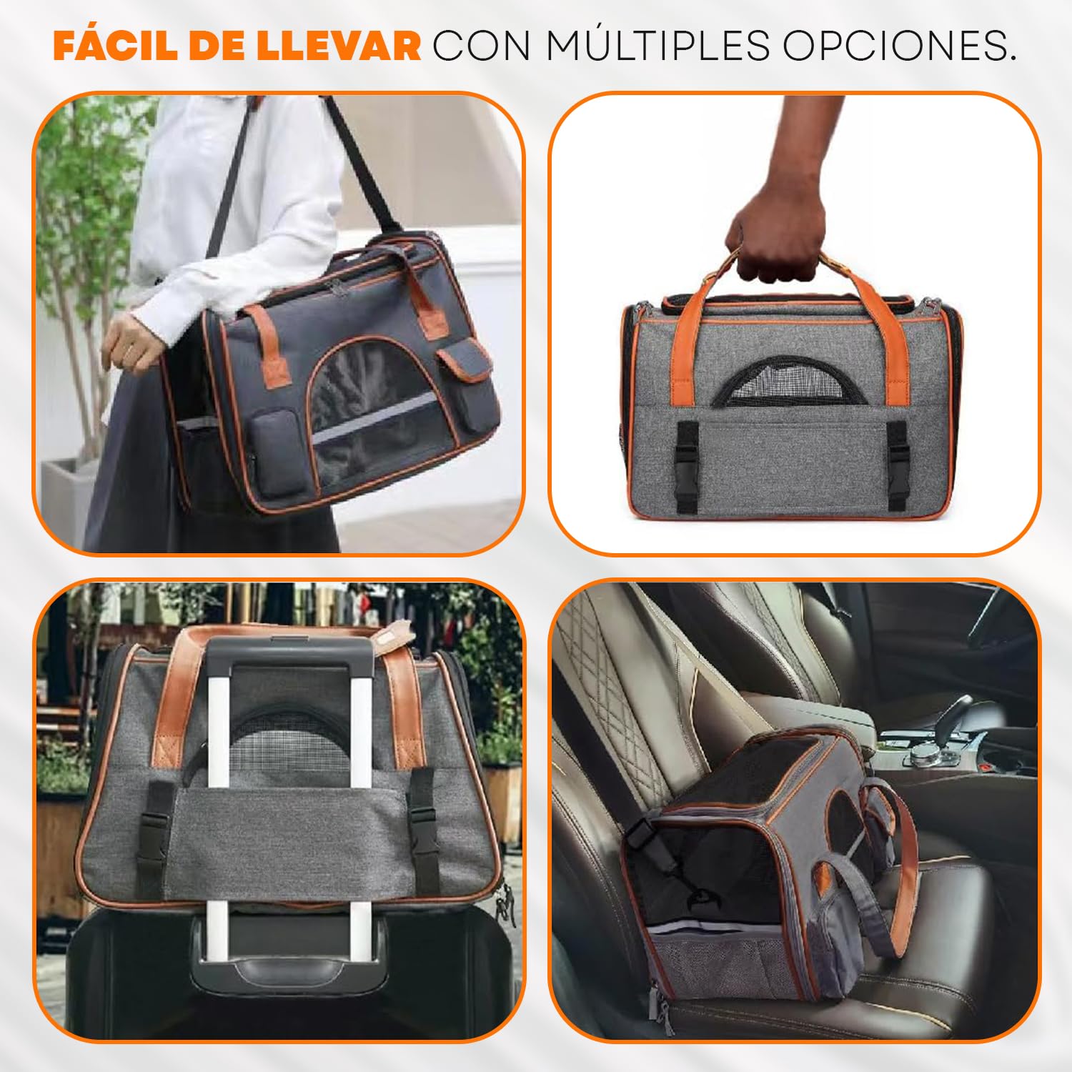 Transportin Gato, Bolsa Transporte Portátil y Transpirable para Mascotas con Colchón, Tira Reflectante, Bolsa de Transporte para Gatos con Correa de Hombro Ajustable, Aerolínea Aprobado