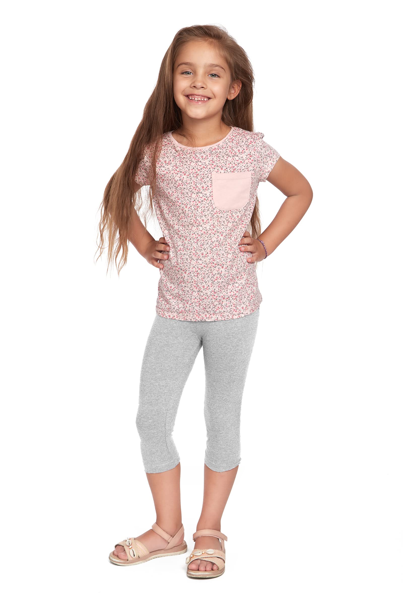 Leggings for Girls ¾ Length Plain Pants for Kids Stretch Cotton Thin Breathable High Rise Ultra Soft 1-13 Years School Game Dance Colors CH34