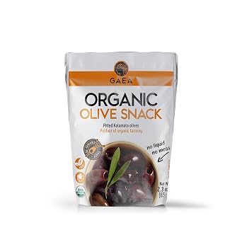 GAEA Authentic Greek Organic Pitted Kalamata Olives snack pack 2.3 ounces pack of 8