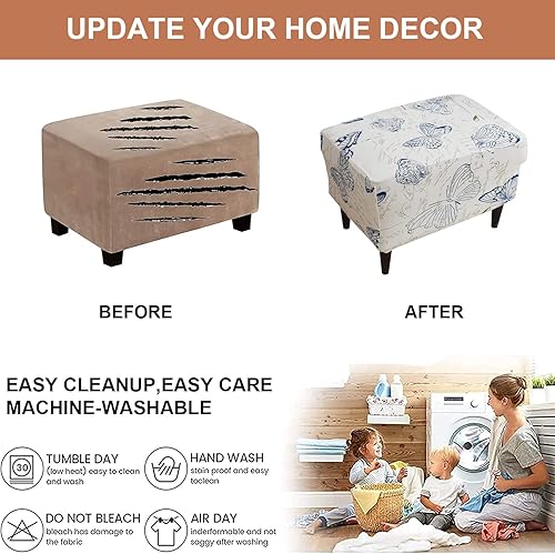 Miniatura 6 de Eco-Ancheng Funda elástica para silla, funda otomana rectangular de almacenamiento, funda otomana para reposapiés, fundas otomanas para taburete de