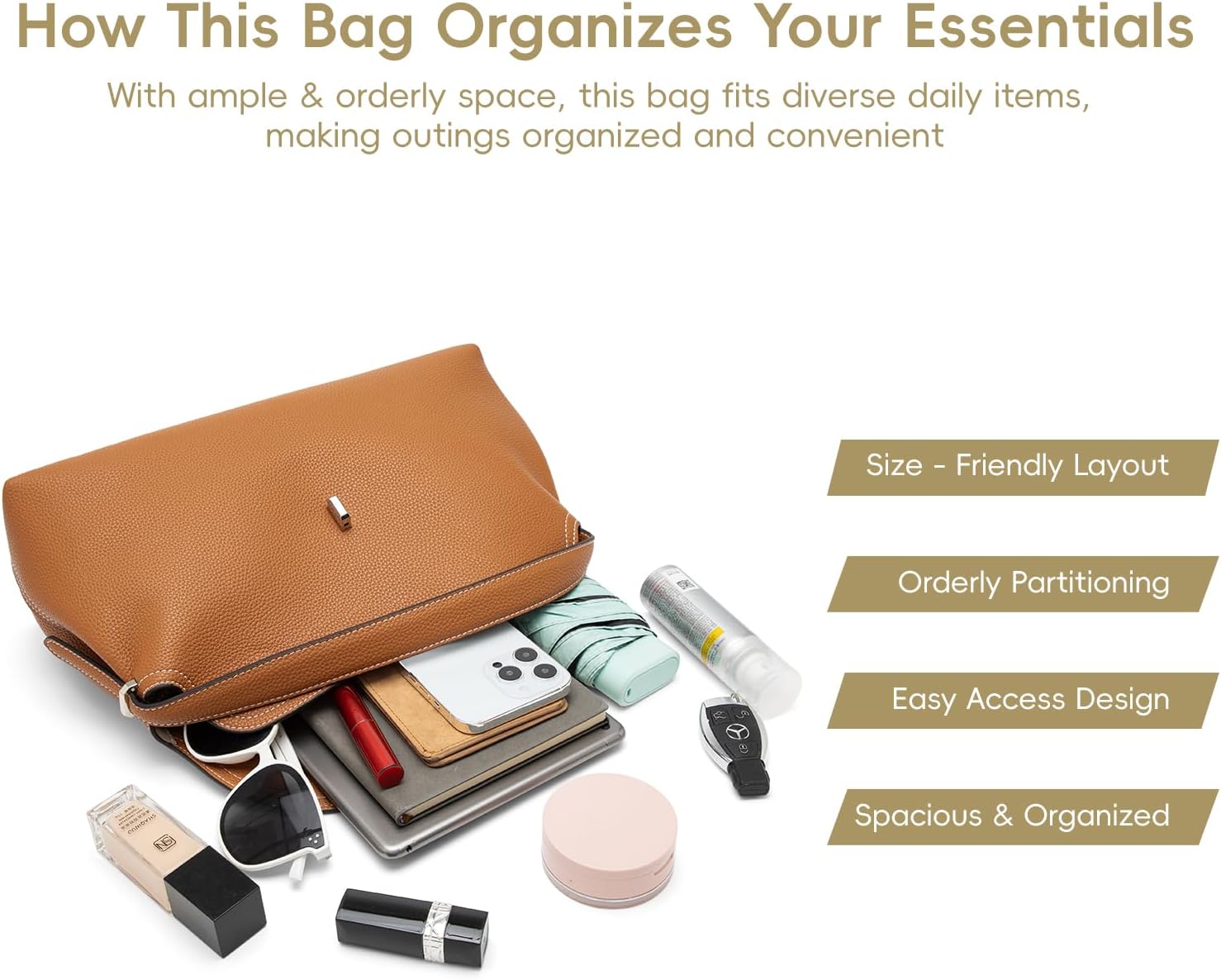 Leather Crossbody Bag for Women, Multiple Compartments for Everyday & Travel - Image 5