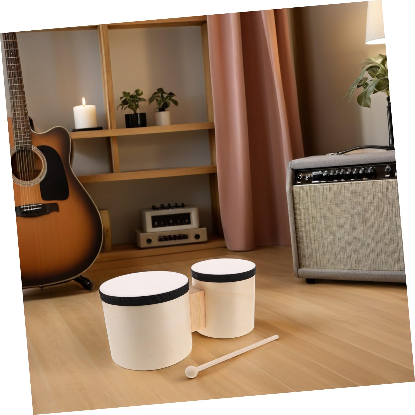 BESPORTBLE Bongos Legno con Bacchette e Tamburelli Mano Strumenti Percussioni Leggeri Portatili per Principianti Apprendimento Musicale Outdoor