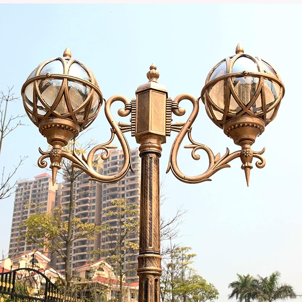 Decking Post Lights Lamp Post Lights Outdoor, 2-Lights High Pole E27 Pillar Lamps Globe Glass Waterproof Road Lighting Fixtures (Bronze Height: 1.7M) (Bronze Height: 1.7M)